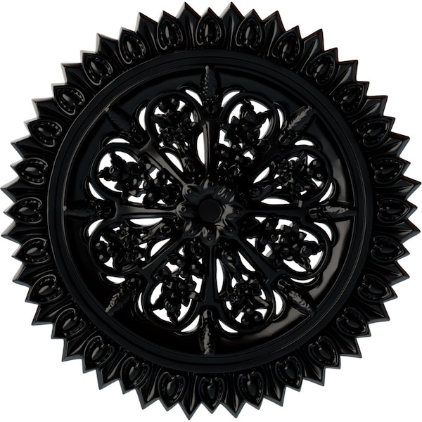 Ekena Millwork Lariah Ceiling Medallion (Fits Canopies up to 1 3/8"), 24 3/4"OD 1 3/8"ID x 3 1/4"P, Jet Black CM24LABLF - main